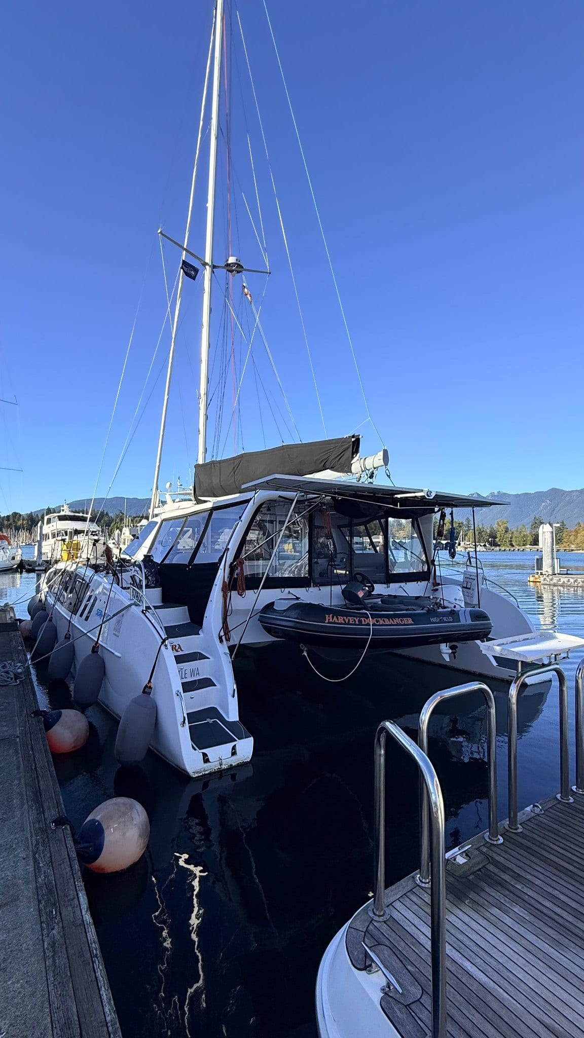Seawind 1260 catamaran "Expedition Elira" docked in Vancouver.